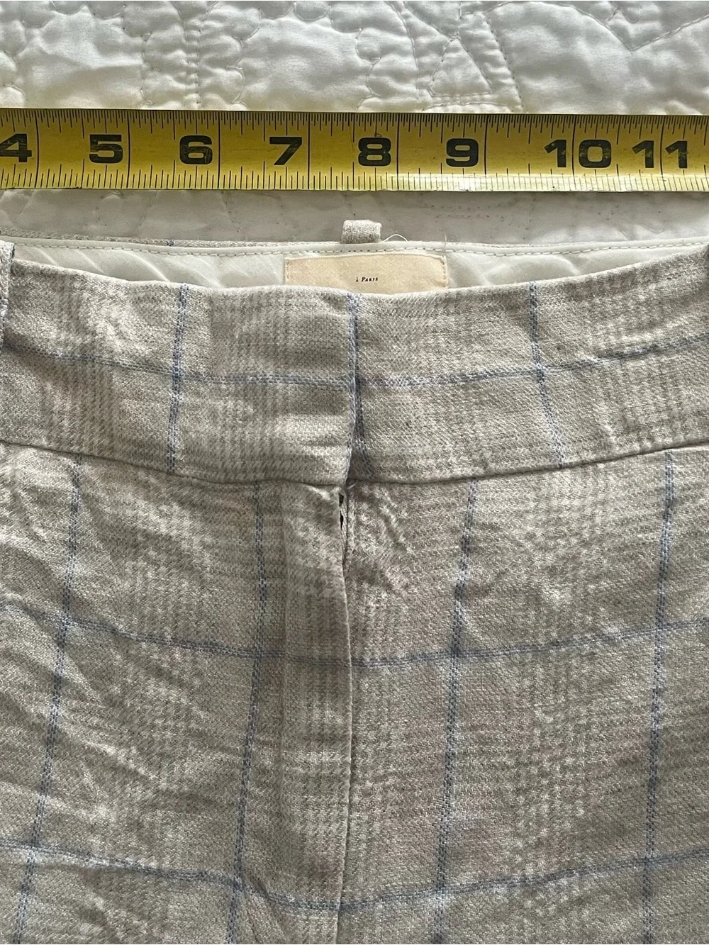 Sezane Beige Windowpane Linen Blend Pants